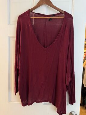 Cotton On Deep Burgundy V-Neck quarter Sleeve Top
